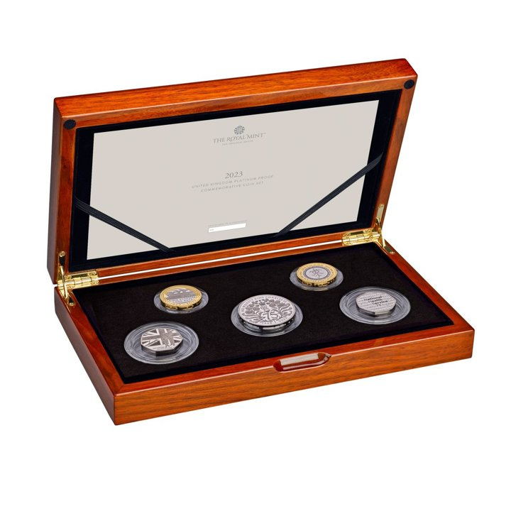 Lot de 5 pièces Royaume-Uni Platine 2023 Proof Commemorative Coin