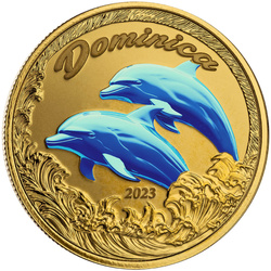 Dominica: Delfino colorato 1 oncia d'oro 2023 Proof