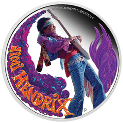 Tuvalu: Jimi Hendrix színes 1 uncia ezüst 2025 Proof
