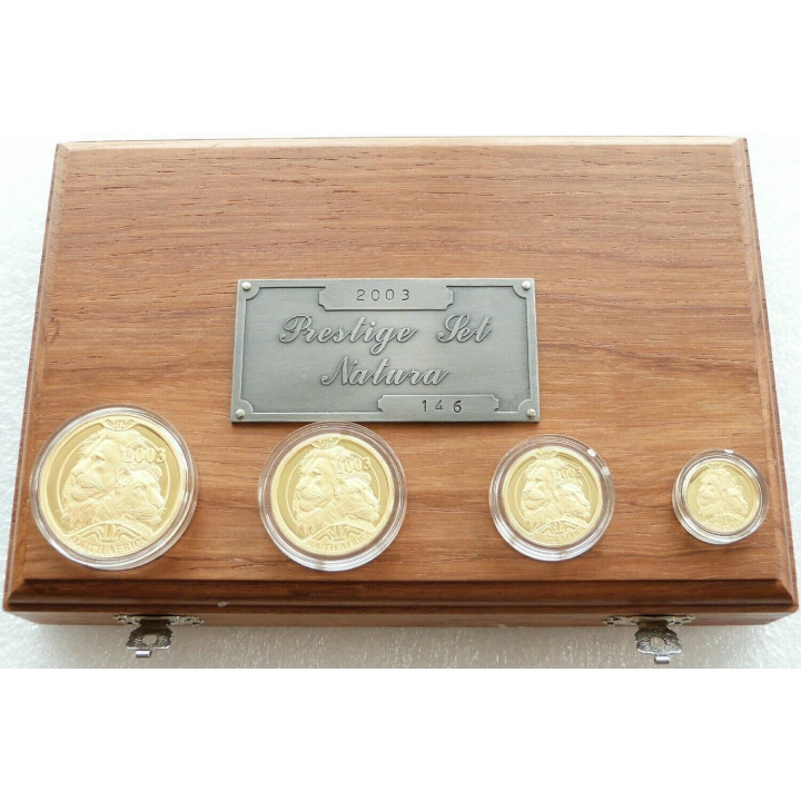 Set di 4 monete d'oro Prestige Natura: Wild Cats of Africa - The Lion 2003 Proof