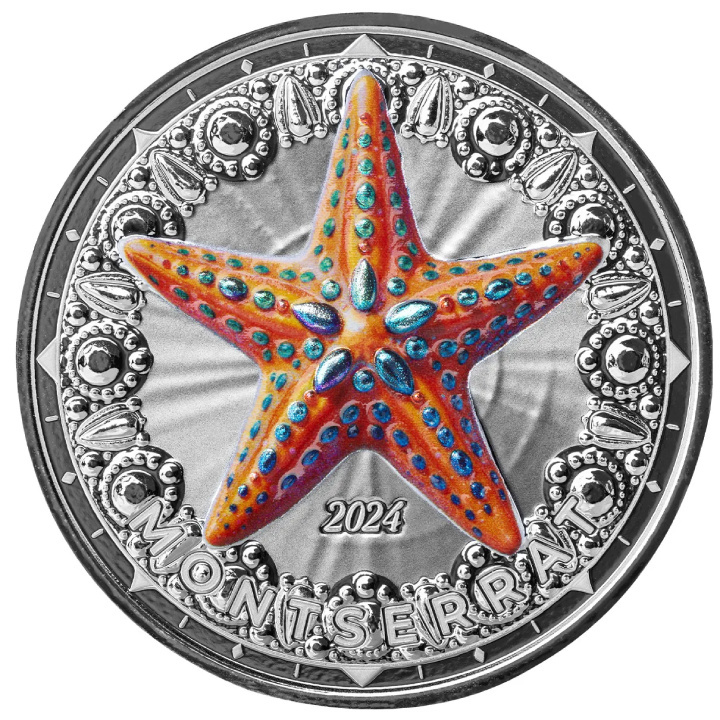 Montserrat: Starfish coloreada 1 onza de plata 2024 2024 Proof