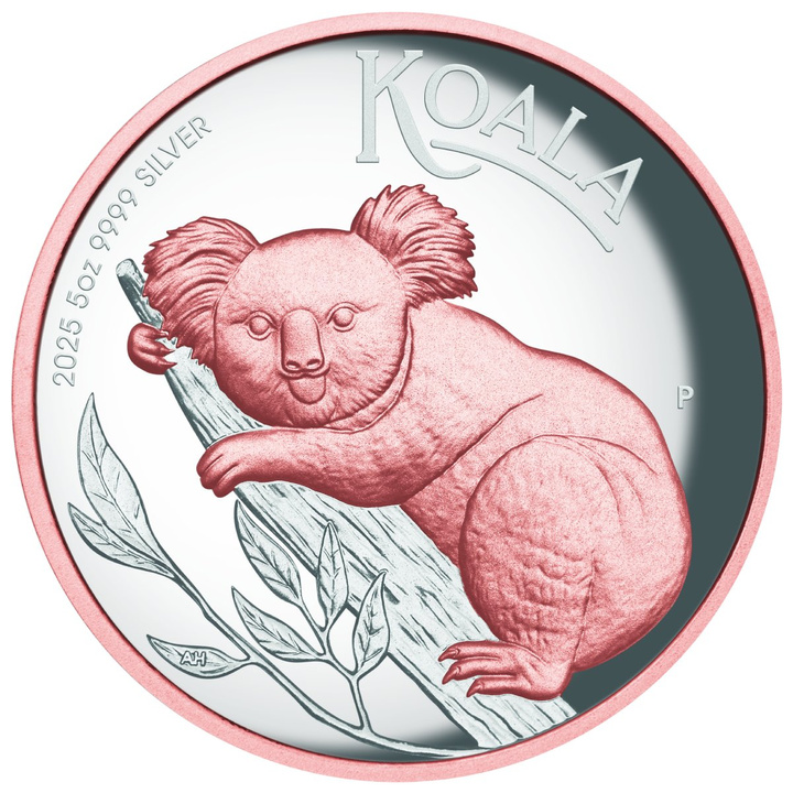 Koala australiano placcato in oro 5 once d'argento 2025 Proof High Relief