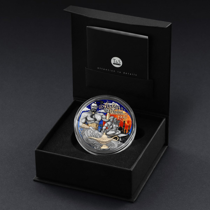 Niue: Aladdin & the Wonderful Lamp Colorized/Gilded 2 oz Silver 2025 Antiqued Coin