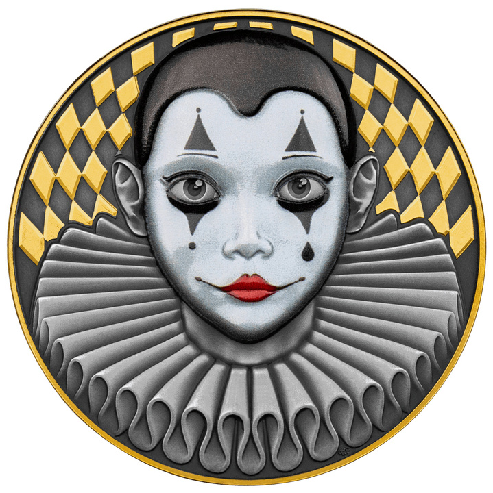 Niue Pierrot aurit 2 oz Argint 2022 Antiqued Coin