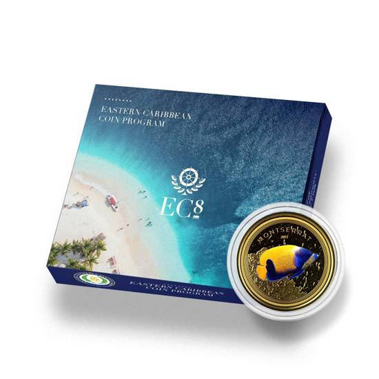 Montserrat Blue Girdled Angelfish colorato 1 oncia d'oro 2021 Proof