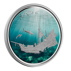 St. Kitts Sunken Ship colorati 1 oncia d'argento 2021 Proof