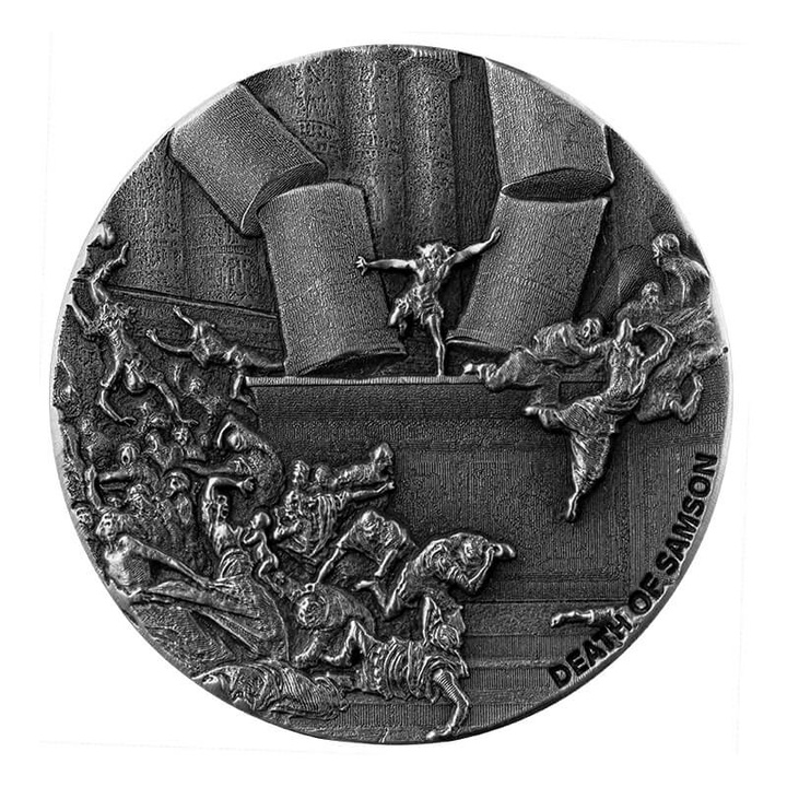 Niue: Biblical - Death of Samson 2 oz Silber 2021 Proof Antiqued Coin