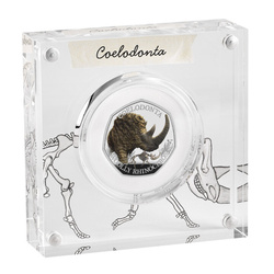 Ice Age Giants - Woolly Rhinoceros kolorowany 50p Srebro 2024 Proof
