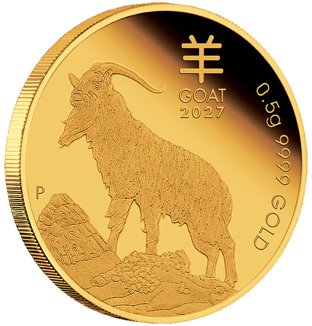 Ausztrália 2 dollár Lunar III – a Kecske éve, 0,5 g aranyérme 2027 Proof