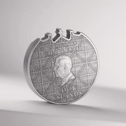 Cook Islands: Petra Al-Khazneh kolorowany 5 uncji Srebra 2025 Antiqued High Relief