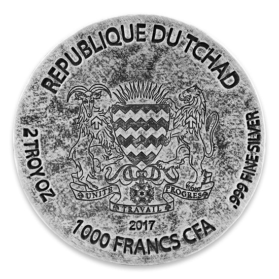 Čad: ERS Ramesses II 2 unce stříbra 2017 Antiqued Coin