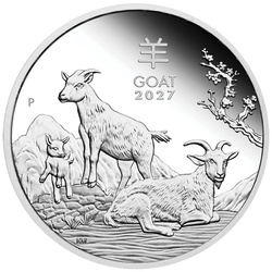 Комплект от 3 сребърни монети Пърт Минт: Лунар III - Година на Козата 3,5 унции сребро 2027 Пруф
