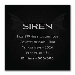 Niue: Mythical Creatures - The Siren 1 uncja Srebra 2025 Antiqued Coin