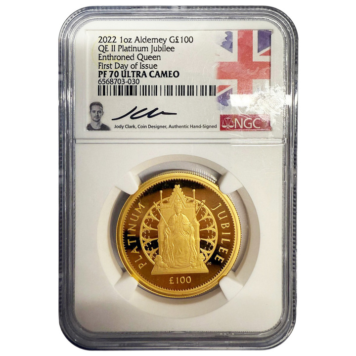 Queen Elizabeth II Platinum Jubilee 1 oncia d'oro 2022 Proof NGC First Day of Issue PF70 Ultra Cameo