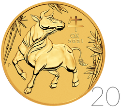 Lunar III: Jahr des Ochsen 1 oz Gold 20 Stück 2021