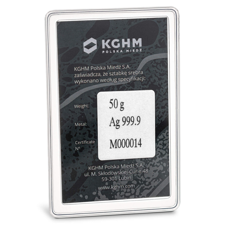KGHM slitky 50 gramů stříbra