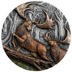 Stříbrná mince Germania Mint: Megafauna - Obří jelen kolorovaná 2 unce stříbra 2026 Antiqued Ultra High Relief