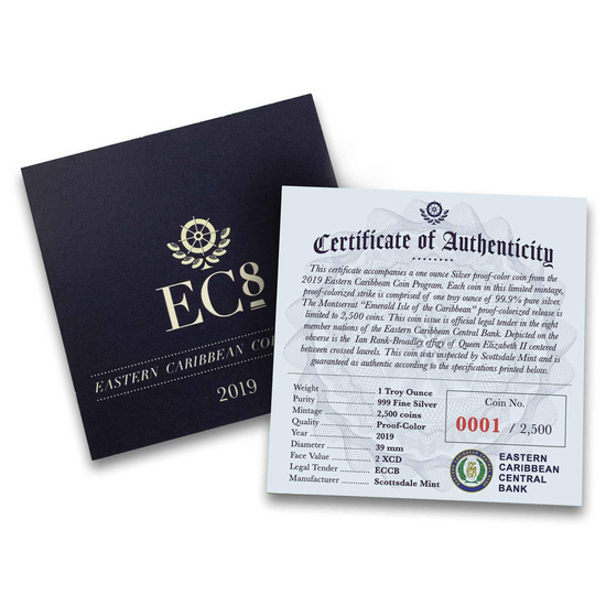 Montserrat: Emerald Isle of the Caribbean barevná 1 unce stříbra 2019 Proof