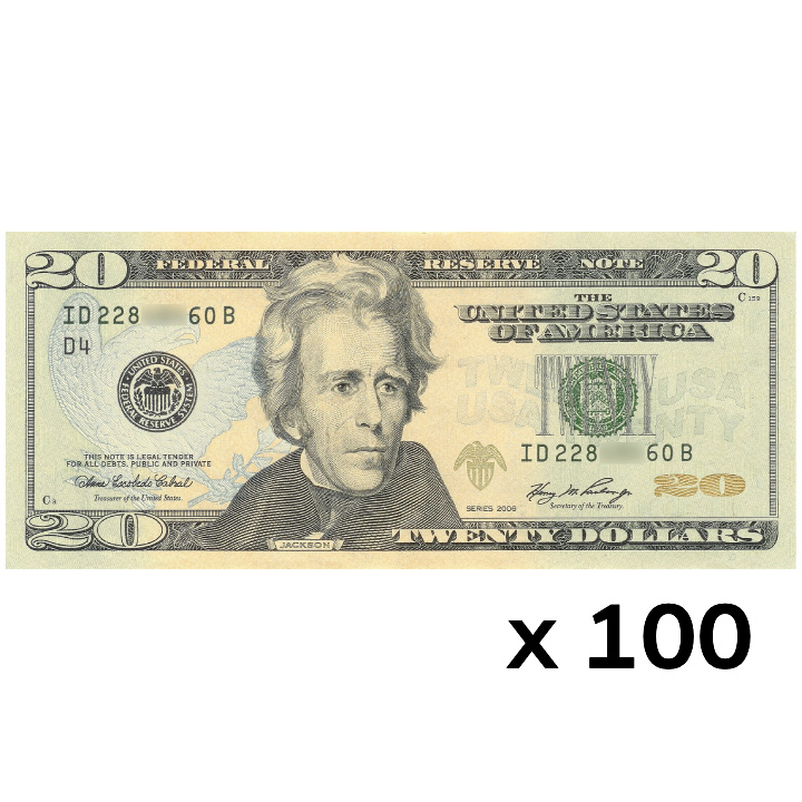Billets de banque américains 20 dollars (20 dollars américains / 20 USD) UNC 100 pièces