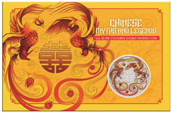 Chinese Myths and Legends: Double Phoenix kolorowany (czerwono-złoty) 1 uncja Srebra 2025 (moneta w karcie)
