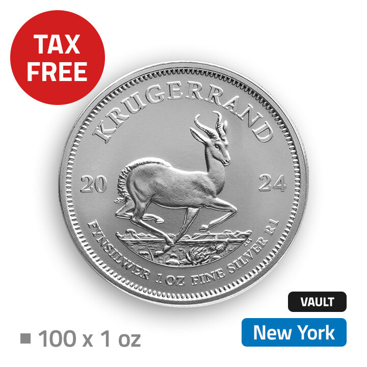 Krugerrand 100 uncji Srebra - przechowywane w bezcłowym magazynie w Nowym Jorku (Loomis) 