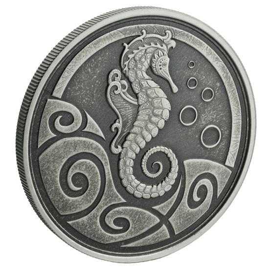 Samoa: Seahorse 1 oz Silber 2019 Antiqued Coin