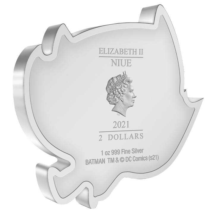 Niue: DC Comics – Batman Flying Chibi Coin, coloriert, 1 Unze Silber, 2021, Polierte Platte.