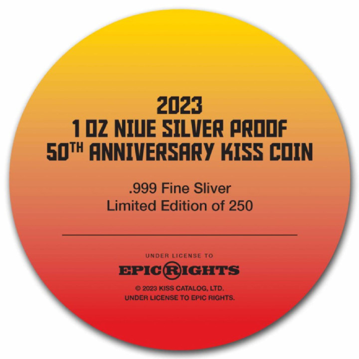 Niue: KISS 50th Anniversary coloreado 1 oz Plata 2023 Proof