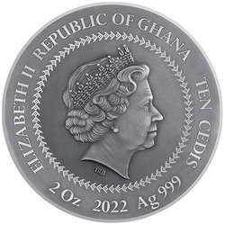 Ghana: David and Goliath coloured 2 oz Silber 2022 High Relief Antiqued Coin