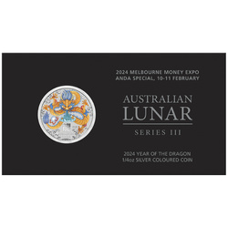 Perth Mint: Lunar III - Rok Smoka kolorowany 1/4 uncji Srebra 2024 (Melbourne Money Expo Anda Special)