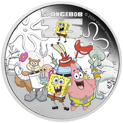 Tuvalu : SpongeBob & Friends colorée 1 once d'argent 2024 Proof