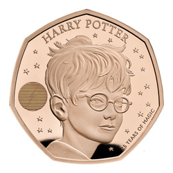 Harry Potter 25. výročí 50p zlato 2022 Proof
