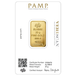 Pamp Suisse Fortuna Veriscan 20 gram Gold Bar LBMA GD Refiner