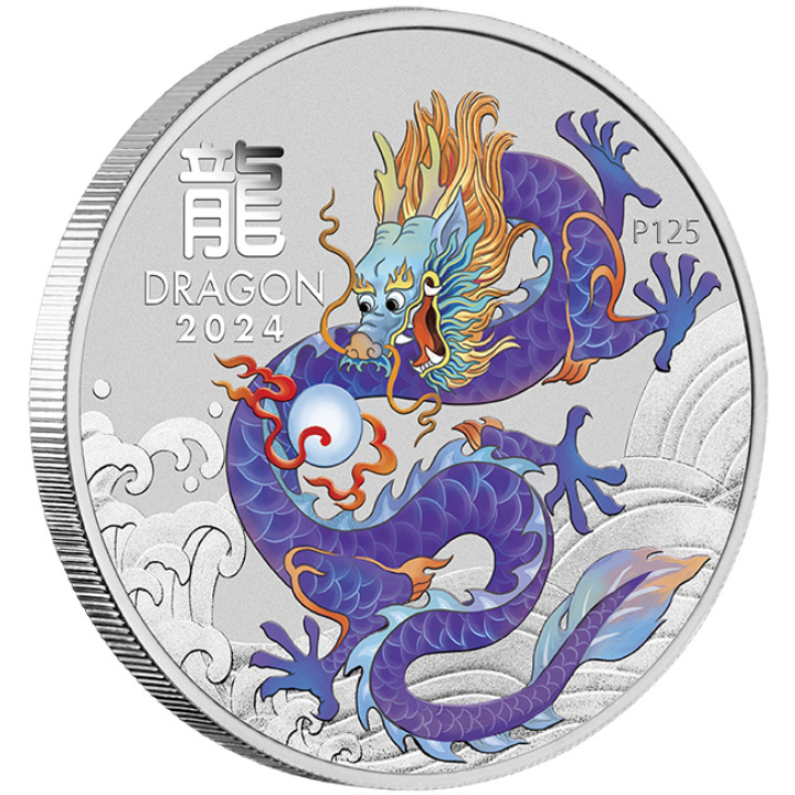 Perth Mint: Lunar III - Rok Smoka "Fioletowy Smok" kolorowany 1 uncja Srebra 2024