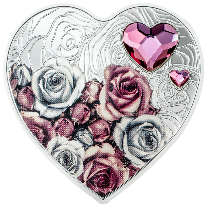 Isole Cook: Amore brillante - Rose colorato $5 Argento 2024 Proof