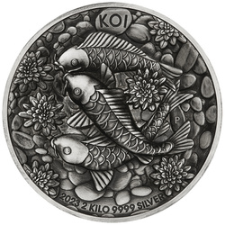 Koi Fish 2000 gramów Srebra 2023 High Relief Antiqued Coin