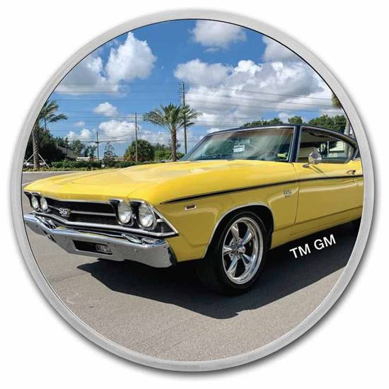Chevrolet Chevelle barevný 1 unce stříbra Certipack