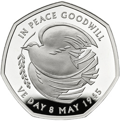 The 80th Anniversary of VE Day 50p Silber 2025 Proof Piedfort 