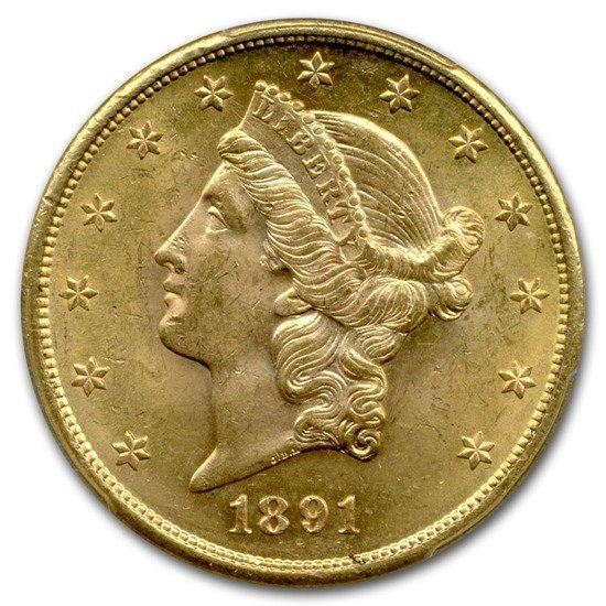 Liberty-S Double Eagle 20 dolarů 1891 stav 2/2-