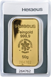 50 grammi di lingotto d'oro Heraeus