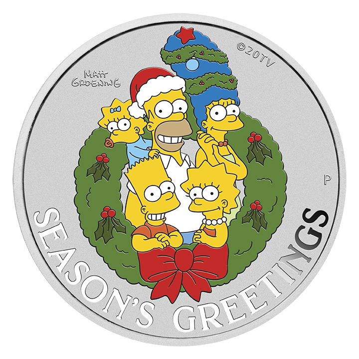 Tuvalu: The Simpson - Season's Greetings colorata 1 oncia d'argento 2022 (moneta in cartoncino)