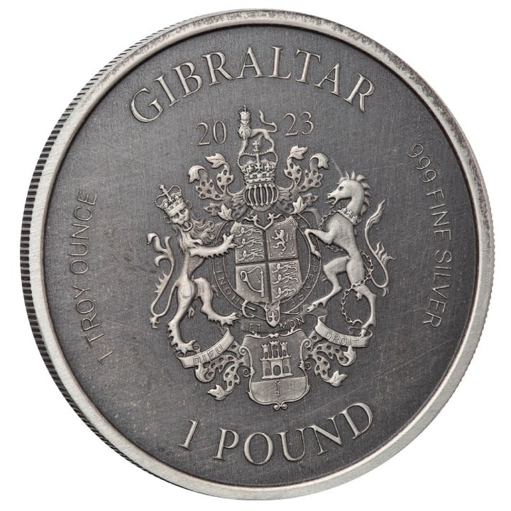 Gibraltar: Lady Justice 1 uncja Srebra 2023 Antique Coin