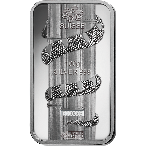 Lingote de Plata de 100 gramos Serie Lunar Año de la Serpiente