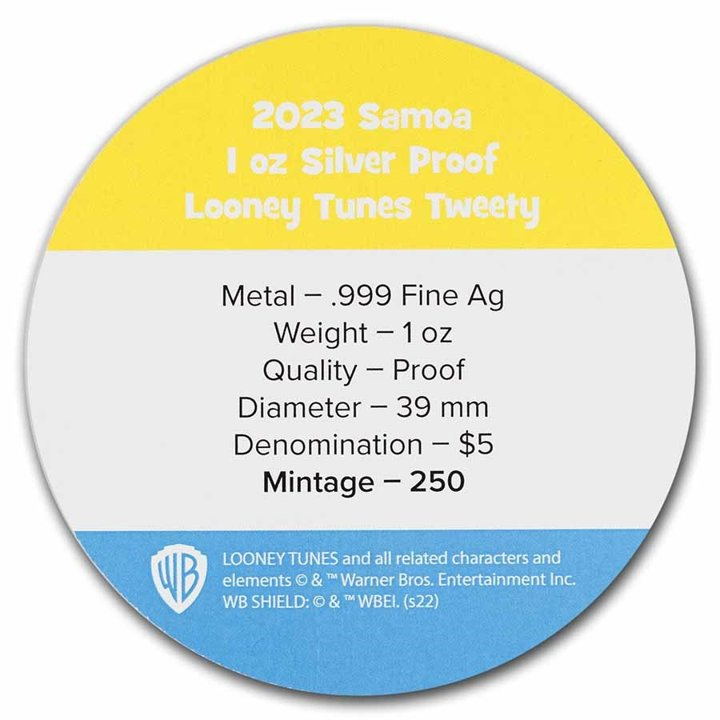 Samoa: Looney Tunes - Tweety 1 uncia ezüst 2023 Proof