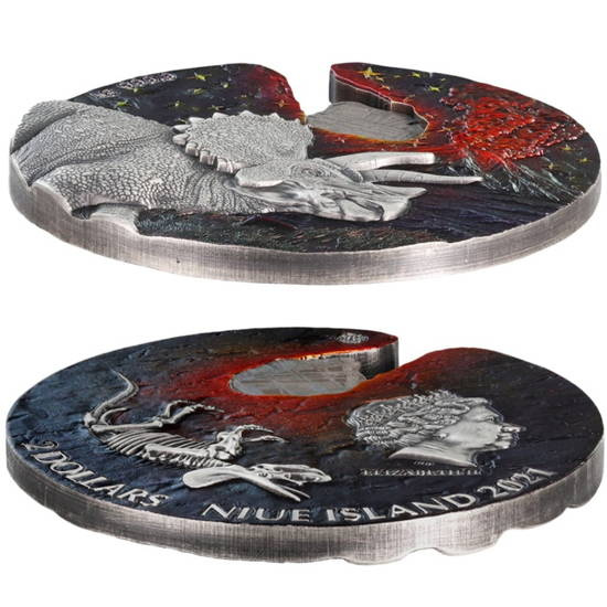 Niue: Impact Moments - Meteorito de color 2 oz Plata 2021 Alto Relieve Acabado Antiguo