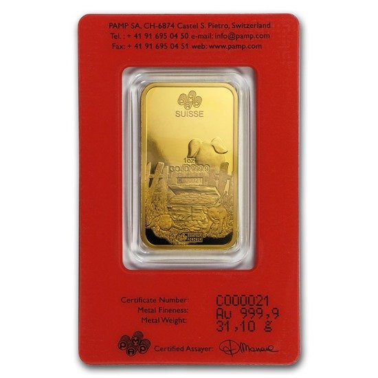 1 oz Lingote de Oro Lunar Series Año del Cerdo