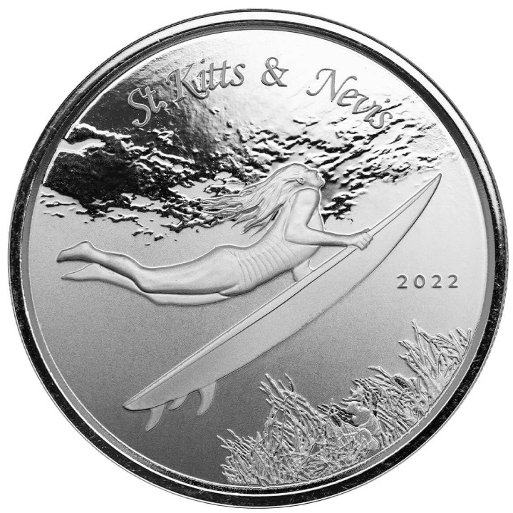 St. Kitts & Nevis: Underwater Surfer 1 uncja Srebra 2022