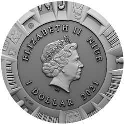 Niue: Cuentos de hadas – Cuento azul, moneda de plata de 1 onza coloreada (2021), de alto relieve y acabado envejecido.