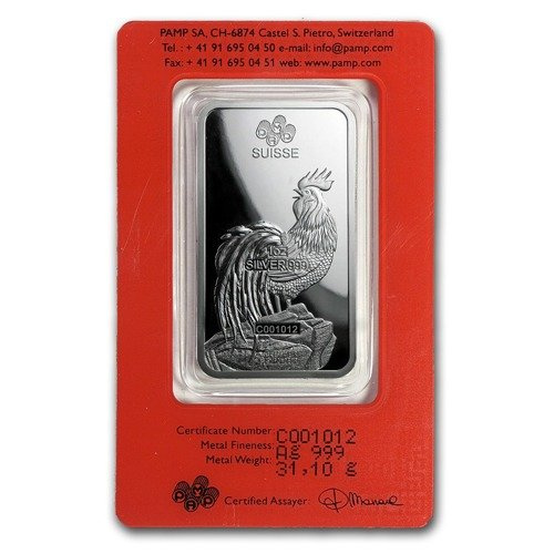 1 oz Bar Silber Lunar Jahr des Hahn