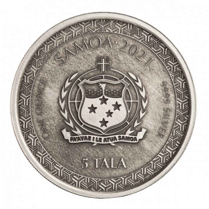 Samoa: Legends of Japan Series - Momotaro Onto Demon Island in Ukiyoe Style 1 oz Silver 2021 Moneda Antigua